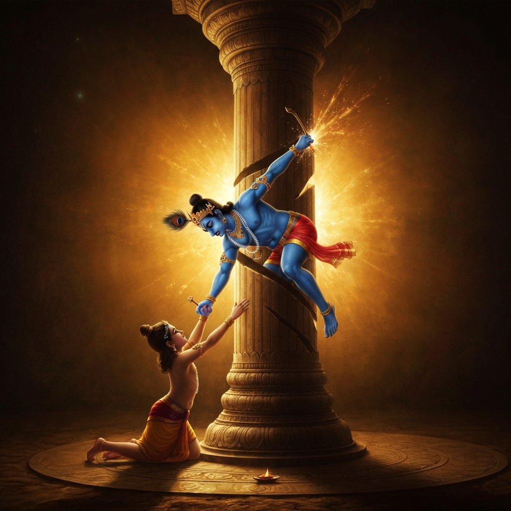 Prahlada and Narasimha: The Pillar Splits