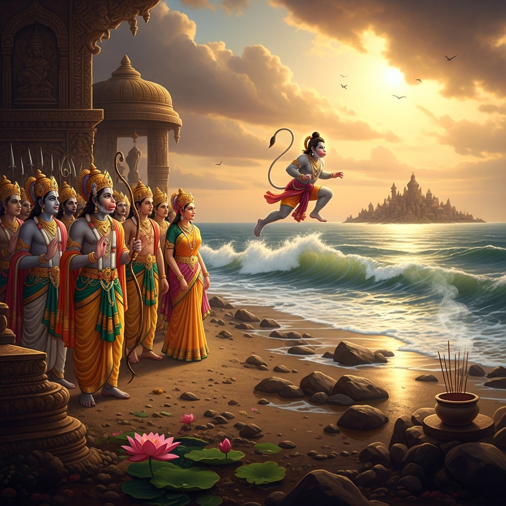 Hanuman's Leap: A Monkey Crosses the Sea