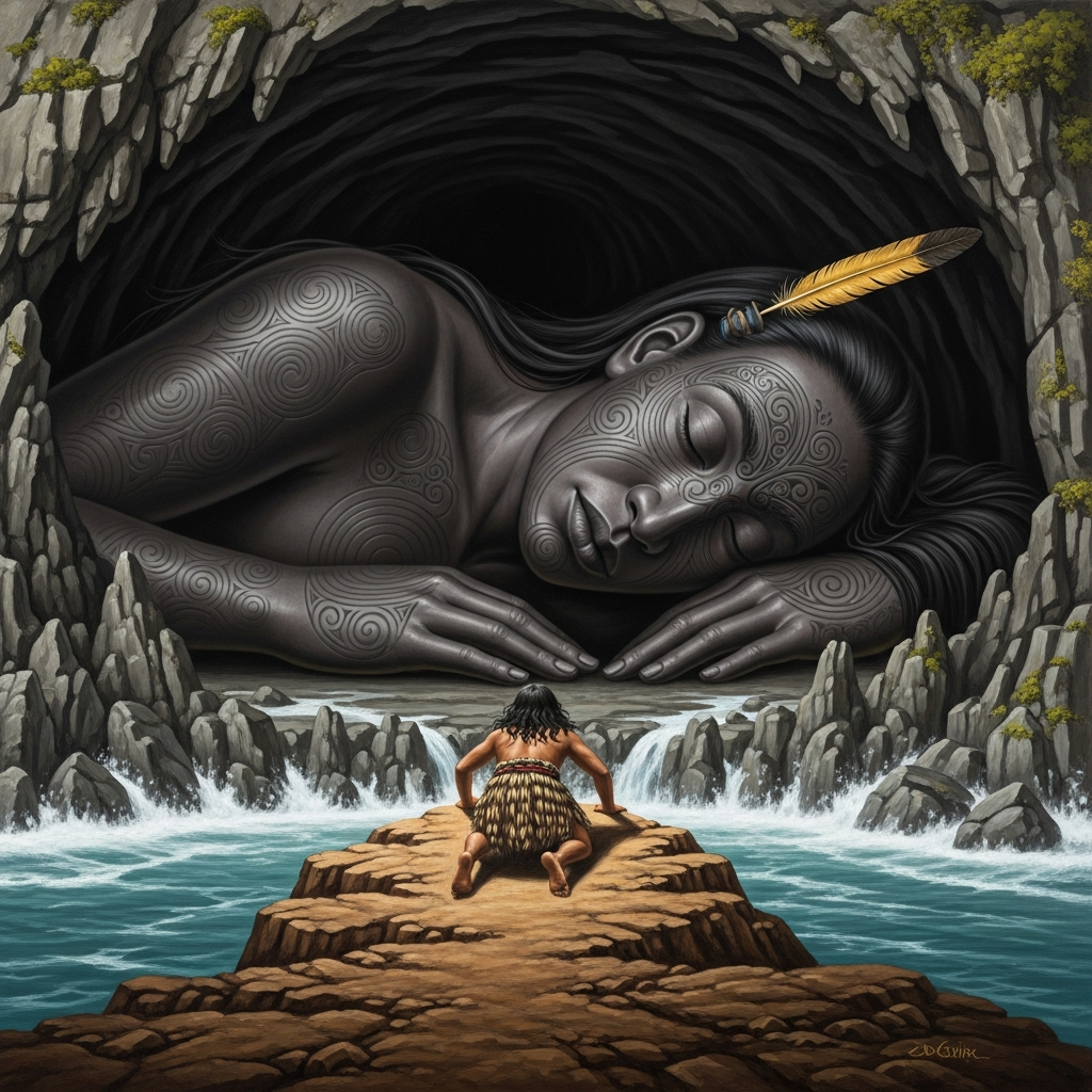 Māui Tries to Enter the Body of Hine-nui-te-pō