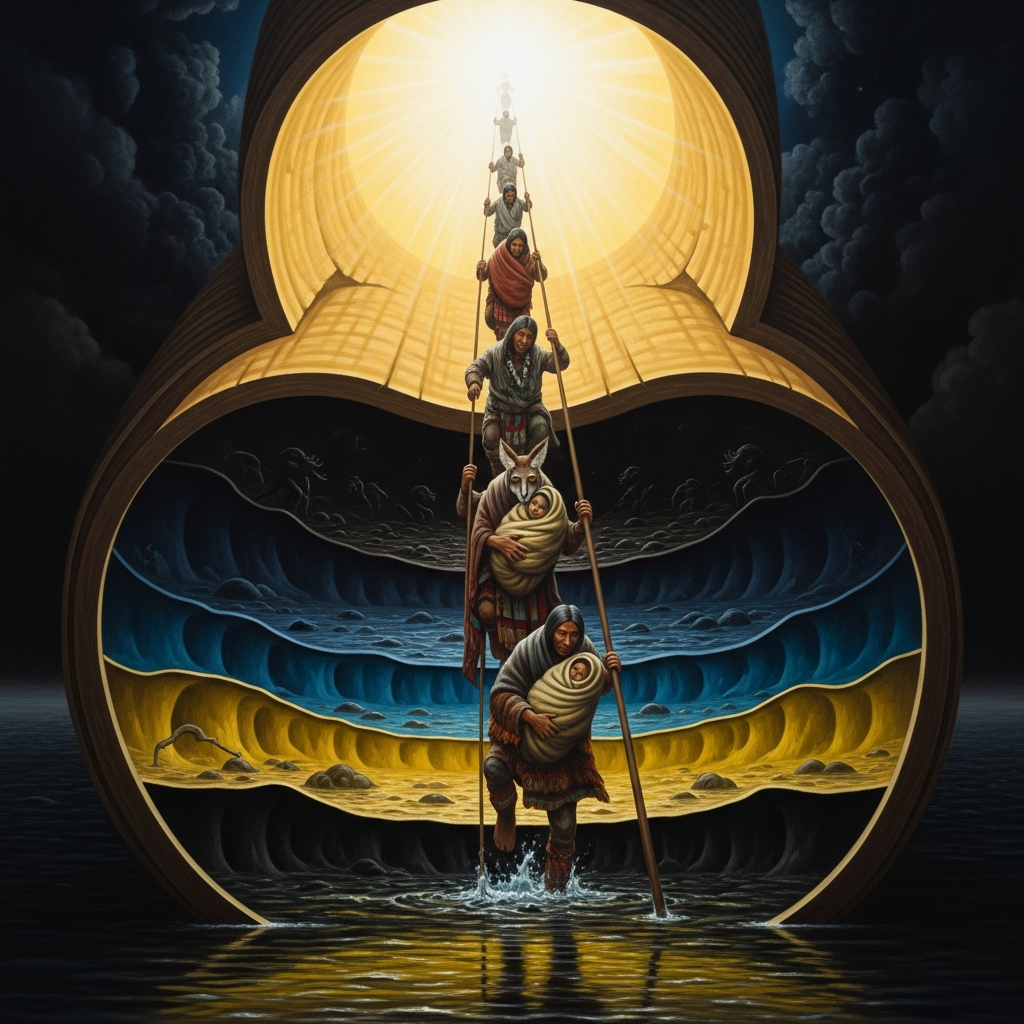 The Navajo Emergence Through Four Worlds