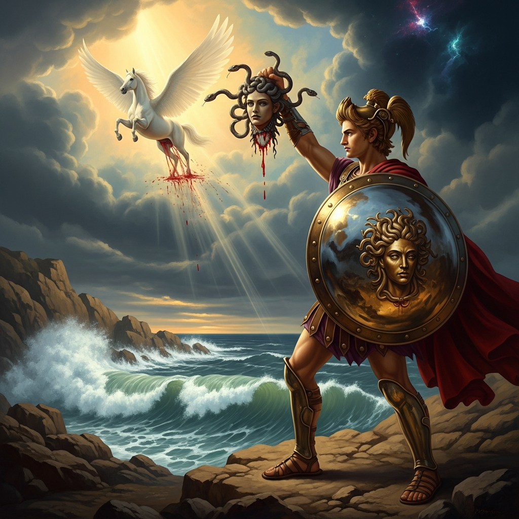 Perseus Slays Medusa: The Mirror, the Sickle, and the Severed Head