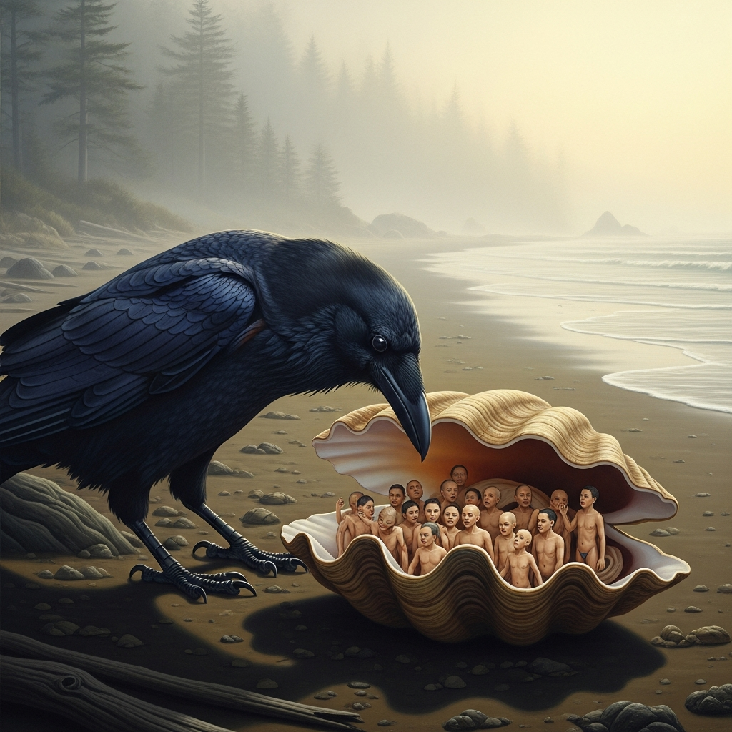 Raven and the First People in the Clamshell
