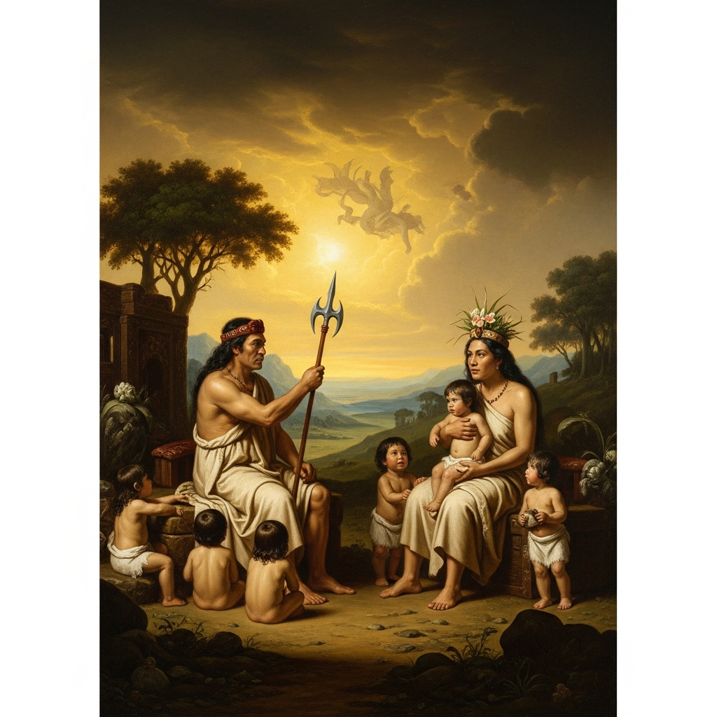 Tāne Pushes His Father Sky from His Mother Earth