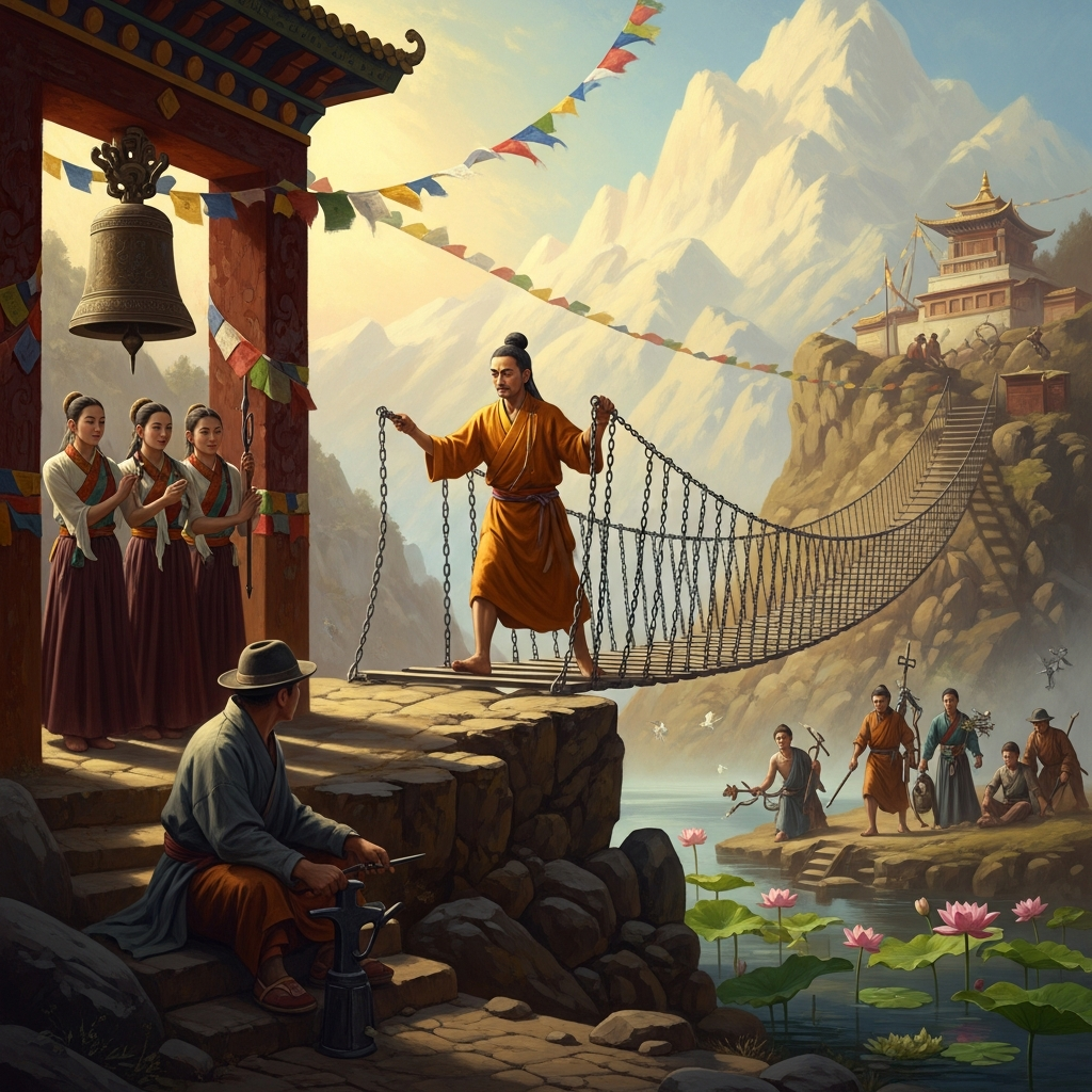 Thangtong Gyalpo Builds Bridges of Iron Chains